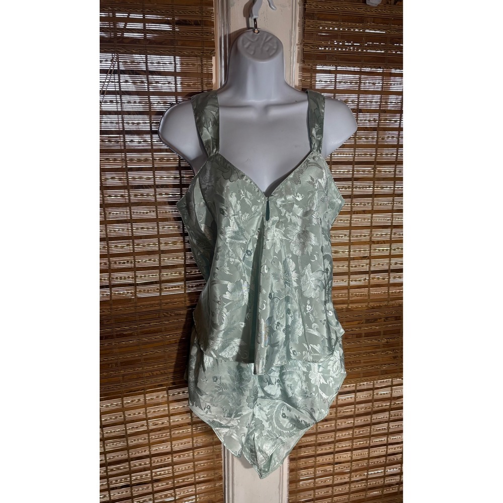 Tesoro Womens Pajama Set‎ Sleepshirt Shorts Silky Floral Print Blue Medium
